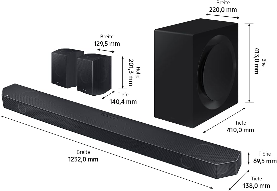 Samsung HW-Q995GC 11.1.4-Kanal Q-Soundbar, 4.0.2-Kanal Rücklautsprecher, Kabelloses Dolby Atmos / DTS:X, Q-Symphony [2023]