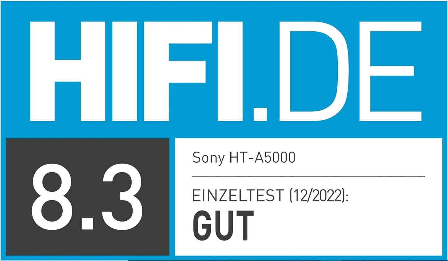Sony HT-A5000 5.1.2-Kanal Surround Sound Dolby Atmos Premium-Soundbar mit integriertem Subwoofer (HDMI, Bluetooth, High-Res Audio, 500W Gesamtleistung), Schwarz