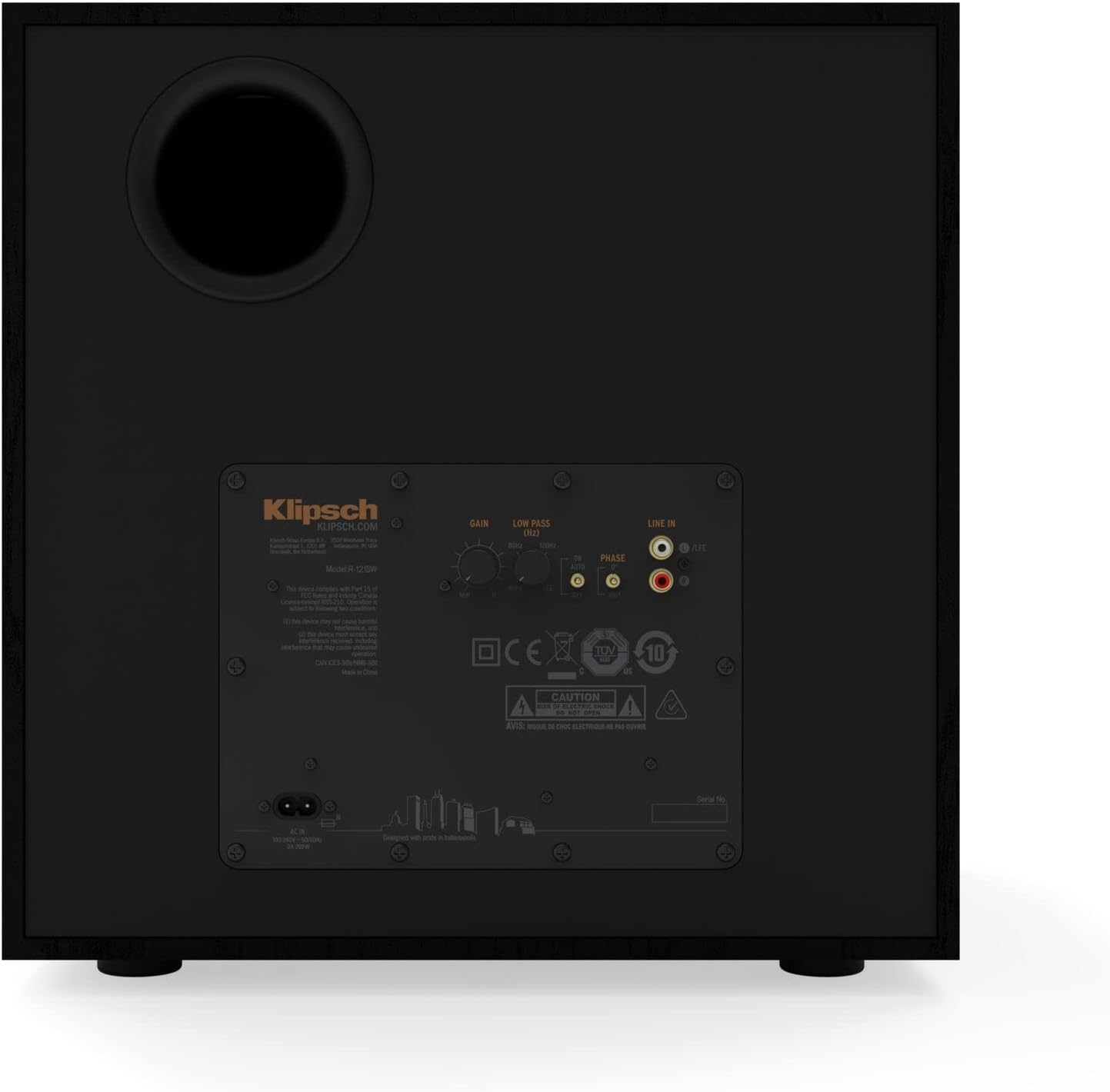 Klipsch R-121SW Black – Aktiver Subwoofer 30,5 cm (12 Zoll), Schwarz, digitaler Verstärker, 200 W/400 W