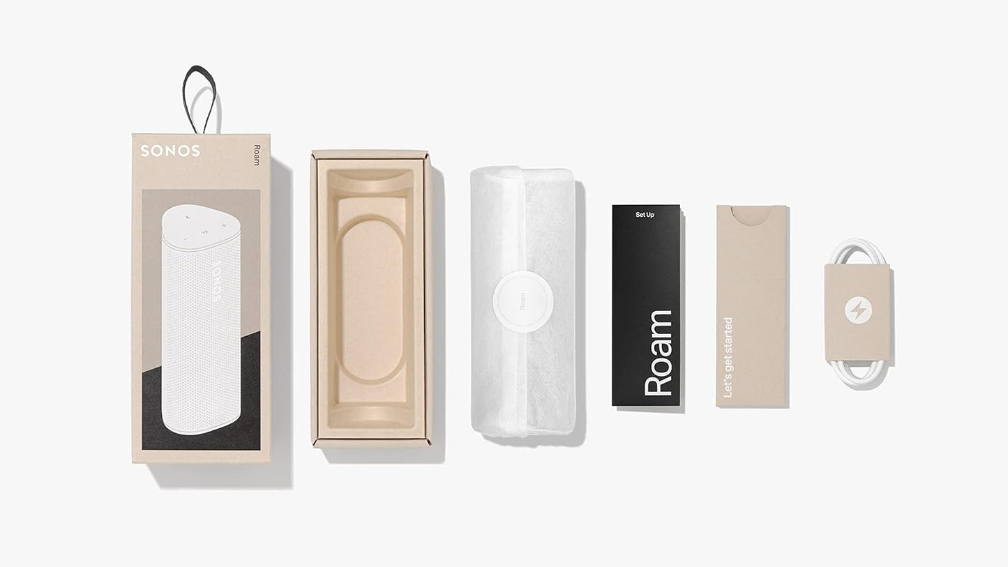 Sonos Roam + kabelloses Ladegerät, schwarz – Wasserdichter WLAN & Bluetooth Lautsprecher mit Alexa Sprachsteuerung, Google Assistant und AirPlay 2