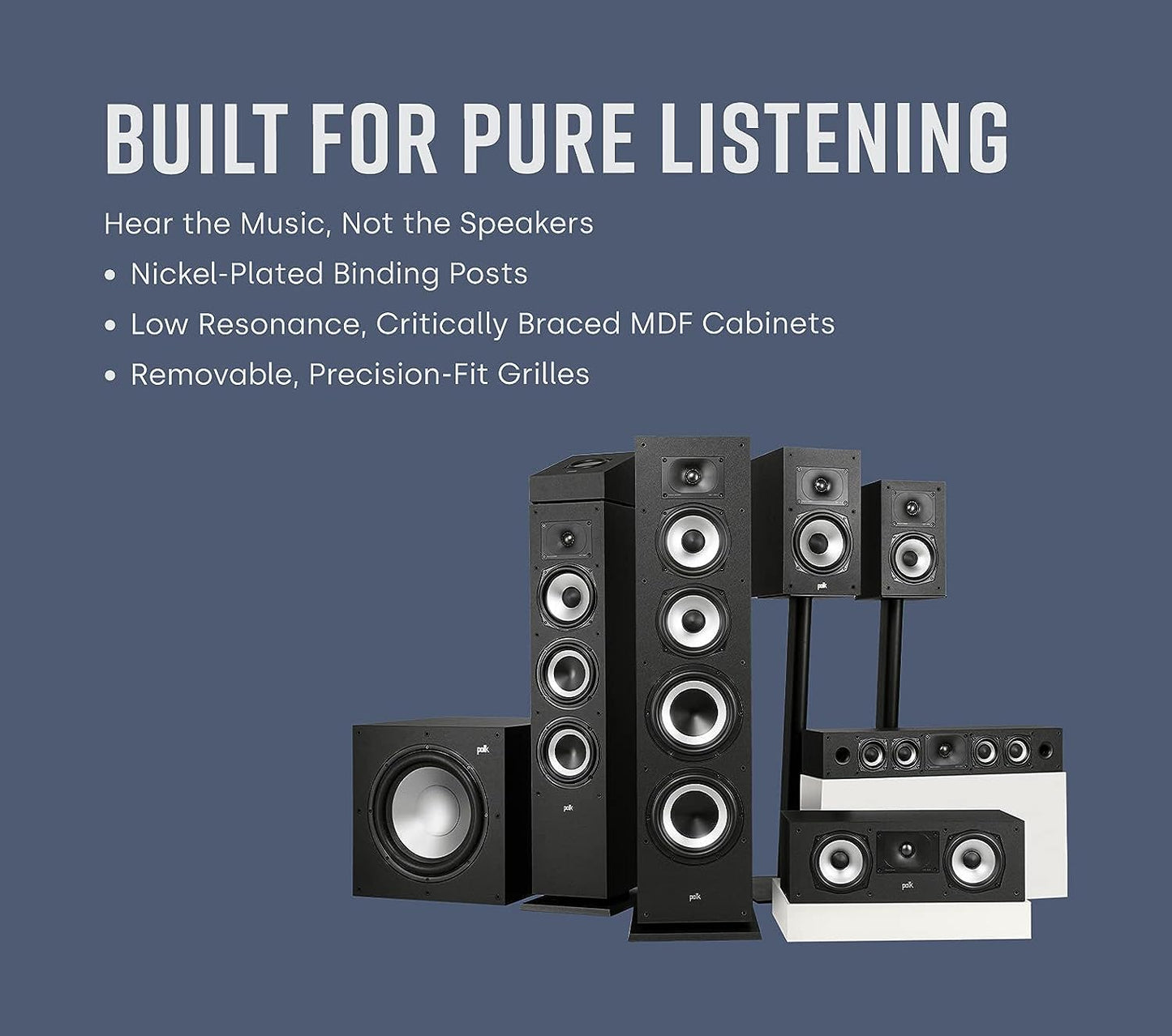 Polk Audio Monitor XT35 schlanker Center Lautsprecher, Hi-Res Zertifiziert, kompatibel mit Dolby Atmos und DTS:X (Stück), Schwarz
