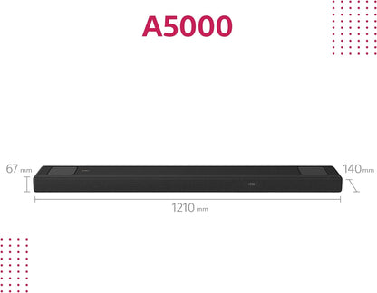 Sony HT-A5000 5.1.2-Kanal Surround Sound Dolby Atmos Premium-Soundbar mit integriertem Subwoofer (HDMI, Bluetooth, High-Res Audio, 500W Gesamtleistung), Schwarz