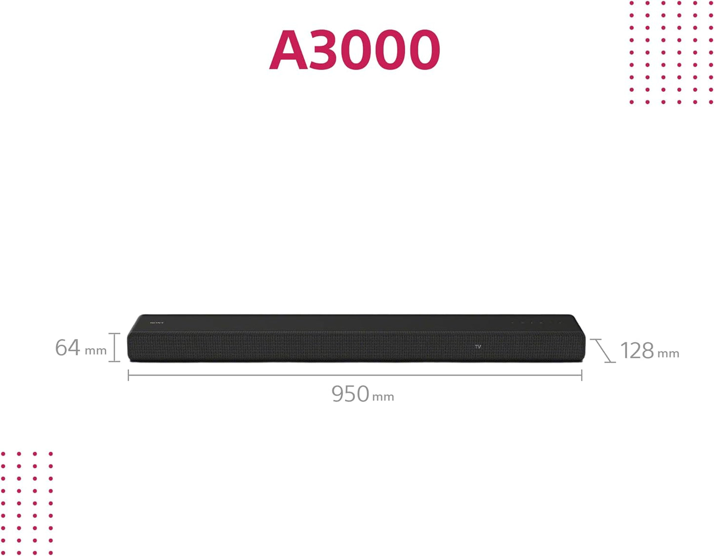 Sony HT-A3000 3.1-Kanal Dolby Atmos Soundbar mit integriertem Dual-Subwoofer und 3 X-Balanced Front-Lautsprechern inklusive speziellem Mittellautsprecher für außergewöhnliche Klarheit, Schwarz