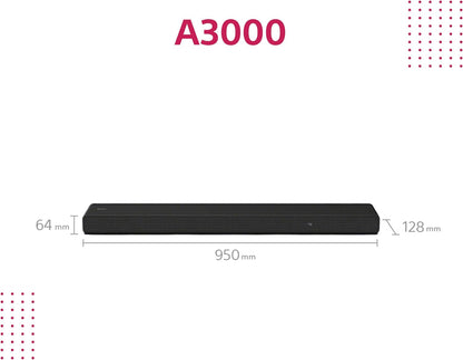 Sony HT-A3000 3.1-Kanal Dolby Atmos Soundbar mit integriertem Dual-Subwoofer und 3 X-Balanced Front-Lautsprechern inklusive speziellem Mittellautsprecher für außergewöhnliche Klarheit, Schwarz