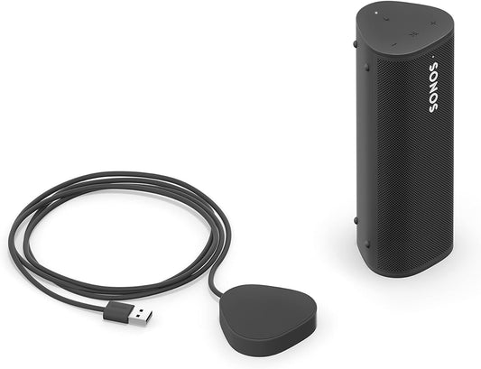 Sonos Roam + kabelloses Ladegerät, schwarz – Wasserdichter WLAN & Bluetooth Lautsprecher mit Alexa Sprachsteuerung, Google Assistant und AirPlay 2
