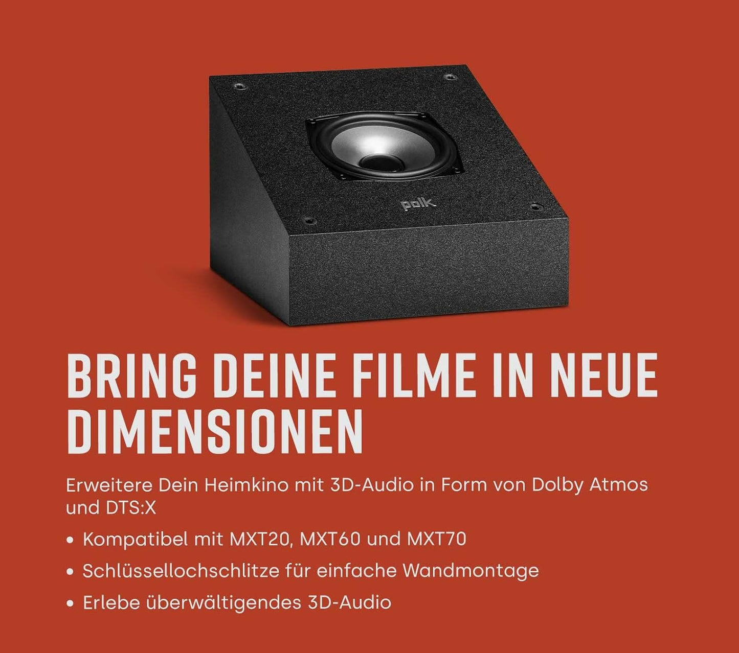 Polk Audio Monitor XT35 schlanker Center Lautsprecher, Hi-Res Zertifiziert, kompatibel mit Dolby Atmos und DTS:X (Stück), Schwarz
