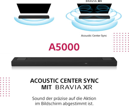 Sony HT-A5000 5.1.2-Kanal Surround Sound Dolby Atmos Premium-Soundbar mit integriertem Subwoofer (HDMI, Bluetooth, High-Res Audio, 500W Gesamtleistung), Schwarz