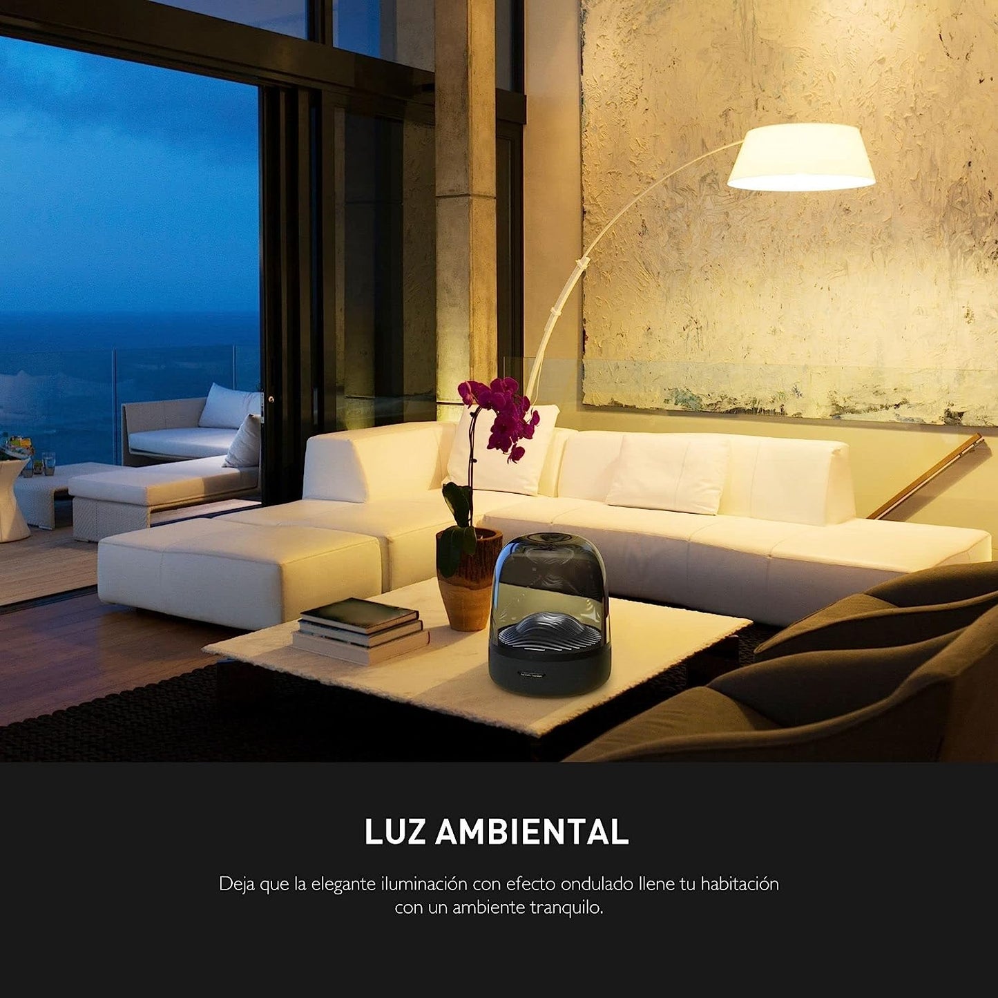 Harman Kardon Aura Studio 3 - Eleganter, kabelloser BT Lautsprecher mit Premium Design und Ambient Lighting- Schwarz