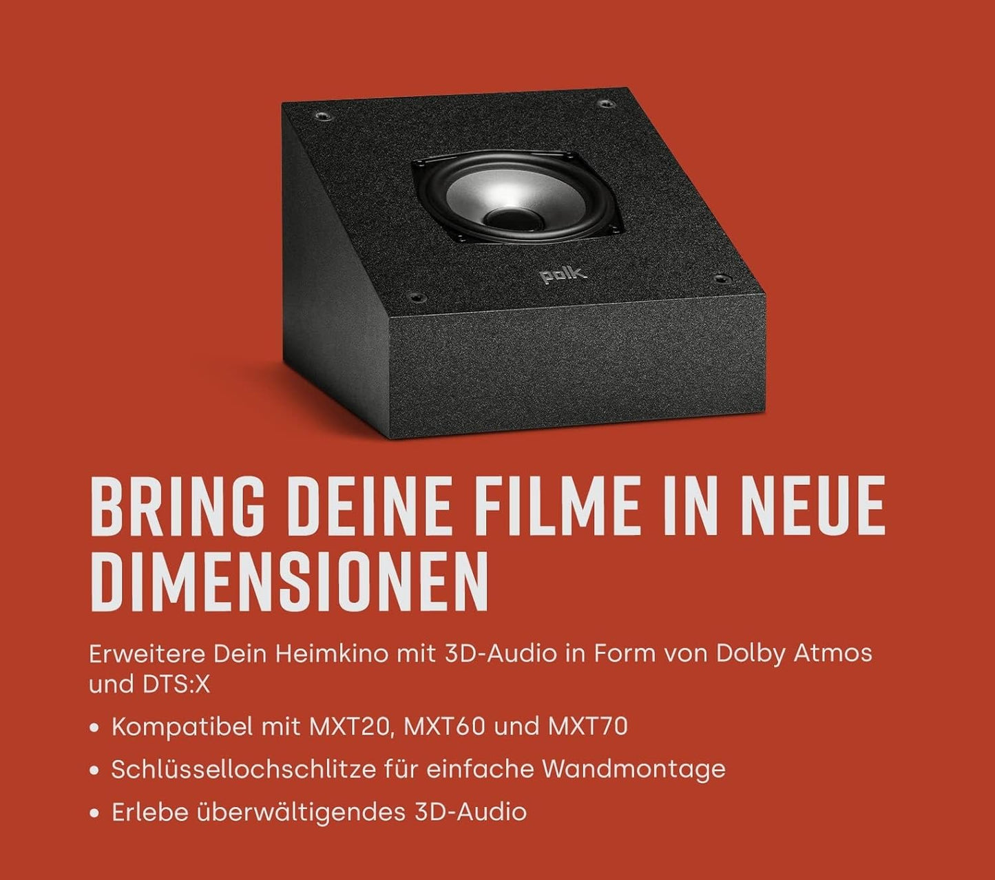 Polk Audio Monitor XT35 schlanker Center Lautsprecher, Hi-Res Zertifiziert, kompatibel mit Dolby Atmos und DTS:X (Stück), Schwarz