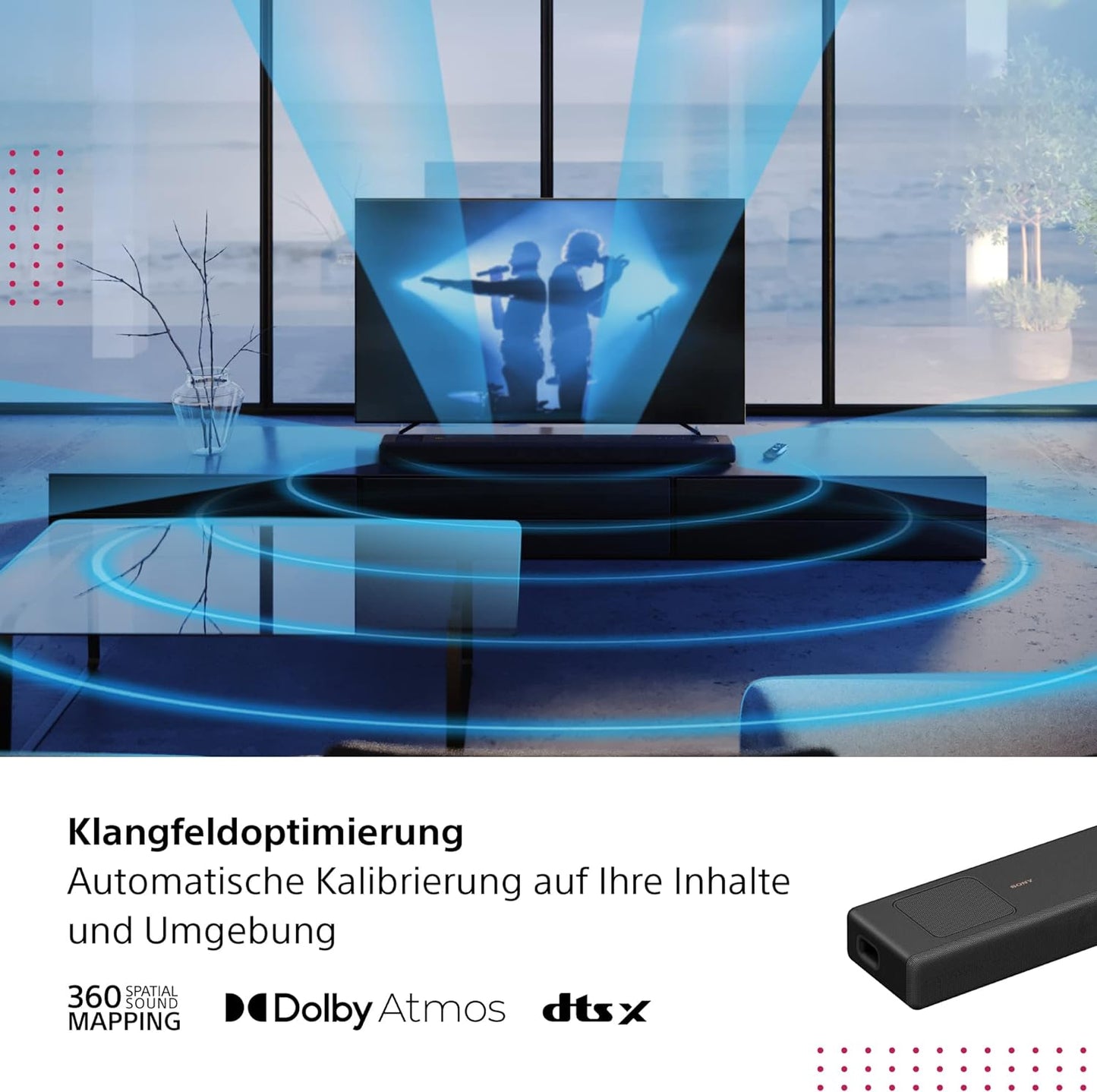 Sony HT-A5000 5.1.2-Kanal Surround Sound Dolby Atmos Premium-Soundbar mit integriertem Subwoofer (HDMI, Bluetooth, High-Res Audio, 500W Gesamtleistung), Schwarz