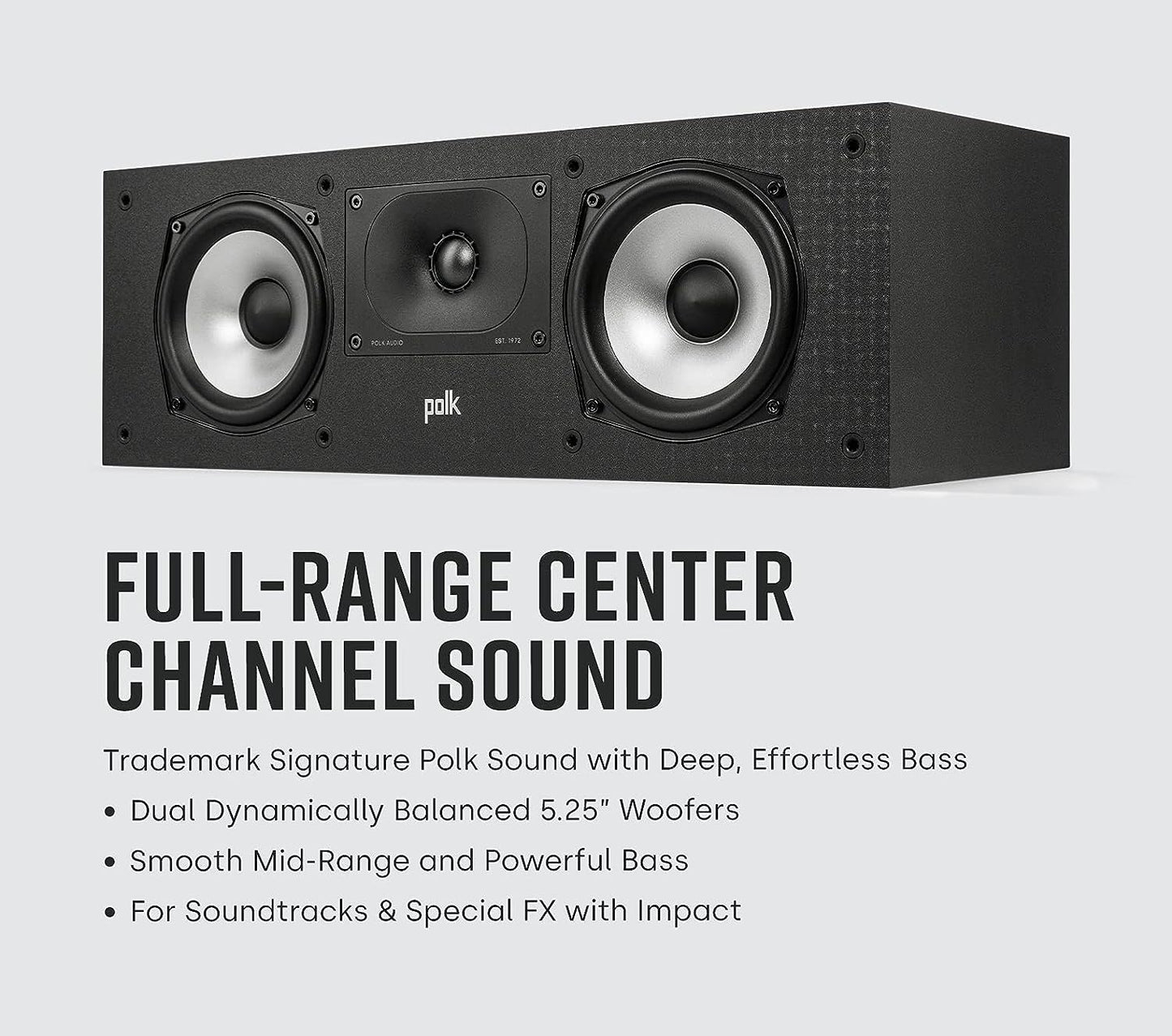 Polk Audio Monitor XT35 schlanker Center Lautsprecher, Hi-Res Zertifiziert, kompatibel mit Dolby Atmos und DTS:X (Stück), Schwarz