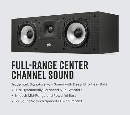 Polk Audio Monitor XT35 schlanker Center Lautsprecher, Hi-Res Zertifiziert, kompatibel mit Dolby Atmos und DTS:X (Stück), Schwarz