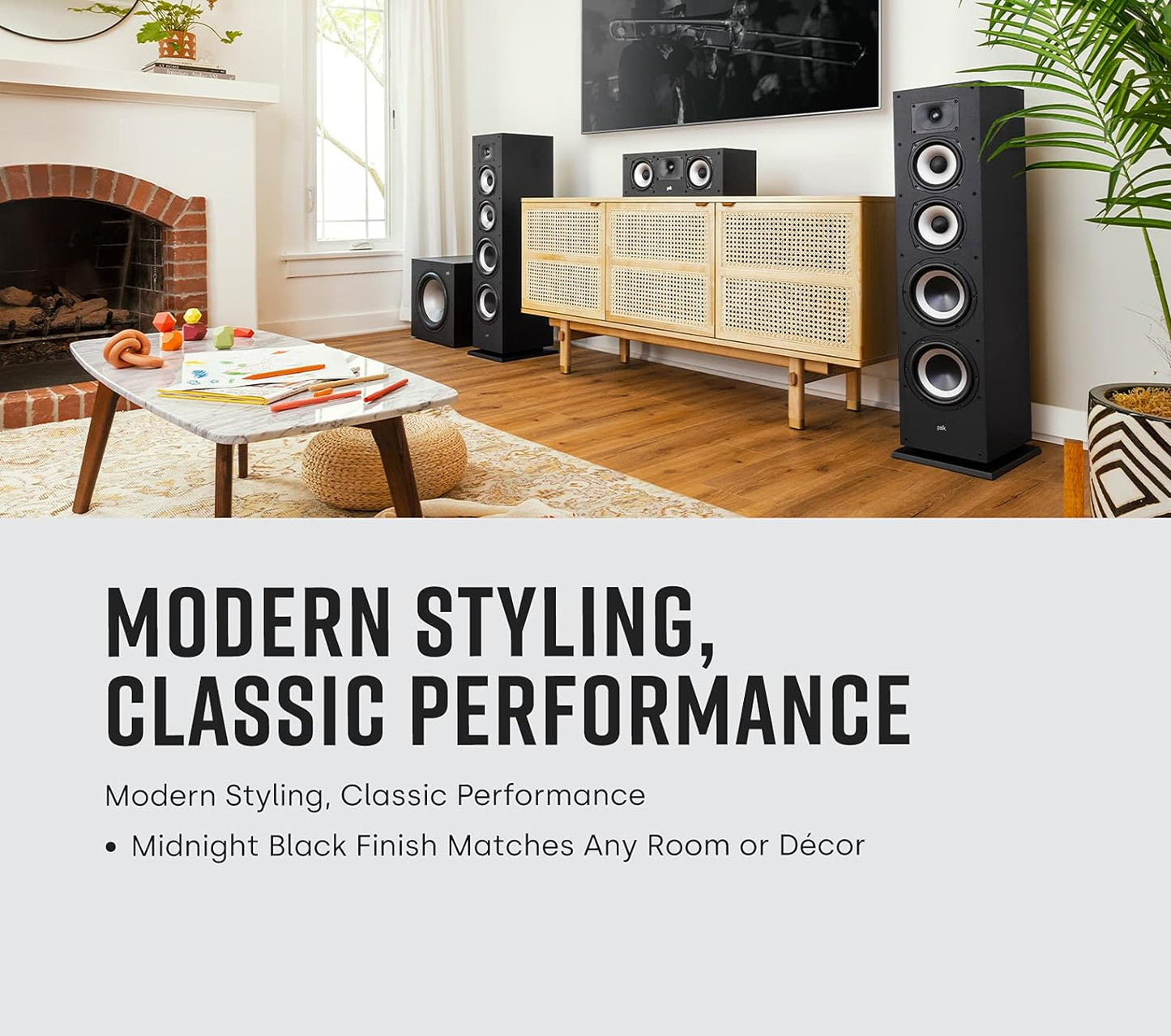 Polk Audio Monitor XT35 schlanker Center Lautsprecher, Hi-Res Zertifiziert, kompatibel mit Dolby Atmos und DTS:X (Stück), Schwarz