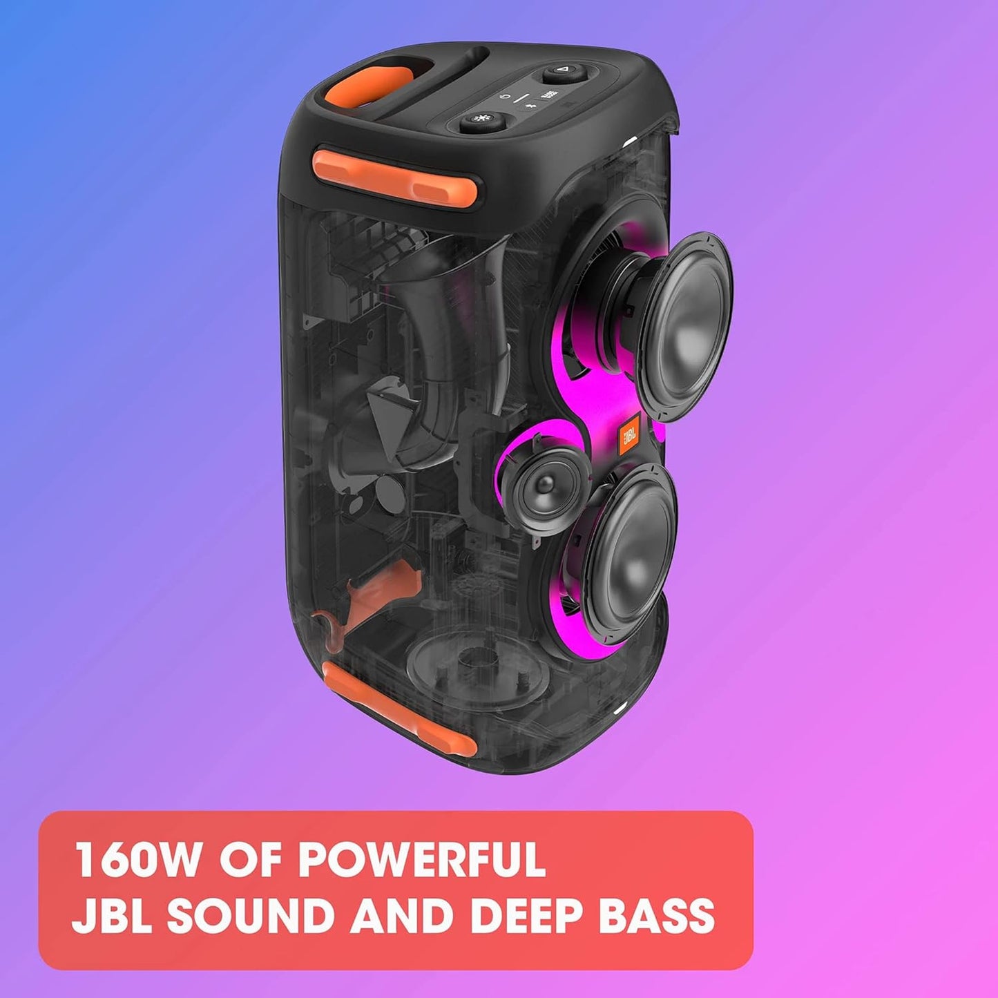 JBL PartyBox 110 in Schwarz – Trag- und rollbarer Bluetooth Party-Lautsprecher mit Lichteffekten – Spritzwassergeschützte, mobile Musikbox mit Akku