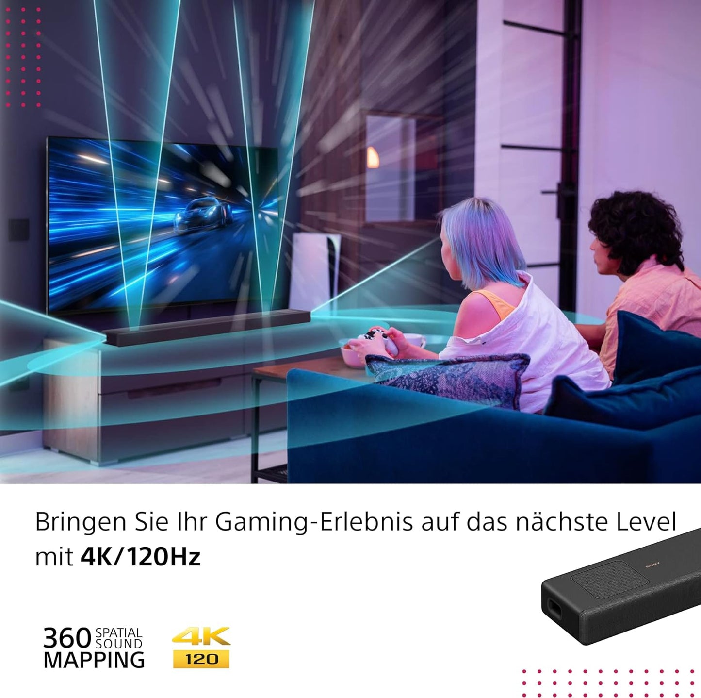 Sony HT-A5000 5.1.2-Kanal Surround Sound Dolby Atmos Premium-Soundbar mit integriertem Subwoofer (HDMI, Bluetooth, High-Res Audio, 500W Gesamtleistung), Schwarz