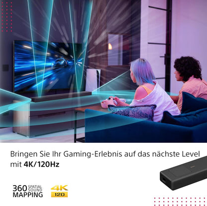 Sony HT-A5000 5.1.2-Kanal Surround Sound Dolby Atmos Premium-Soundbar mit integriertem Subwoofer (HDMI, Bluetooth, High-Res Audio, 500W Gesamtleistung), Schwarz