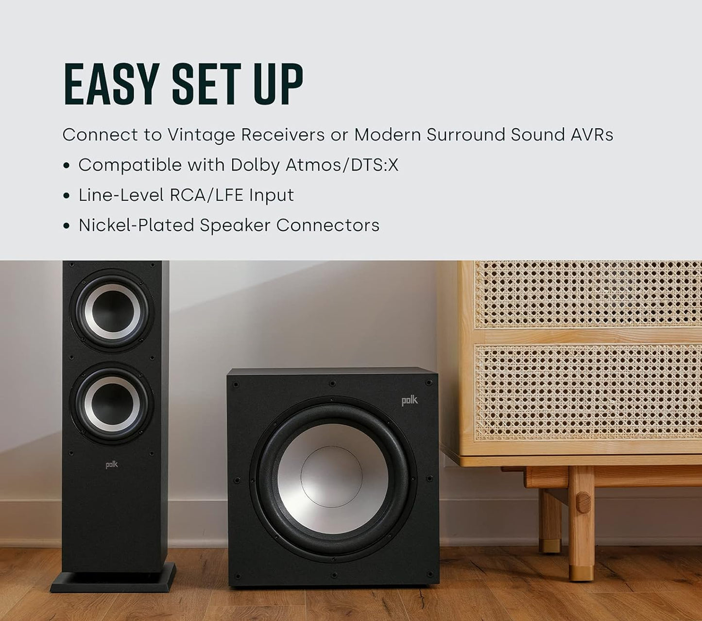 Polk Audio Monitor XT35 schlanker Center Lautsprecher, Hi-Res Zertifiziert, kompatibel mit Dolby Atmos und DTS:X (Stück), Schwarz