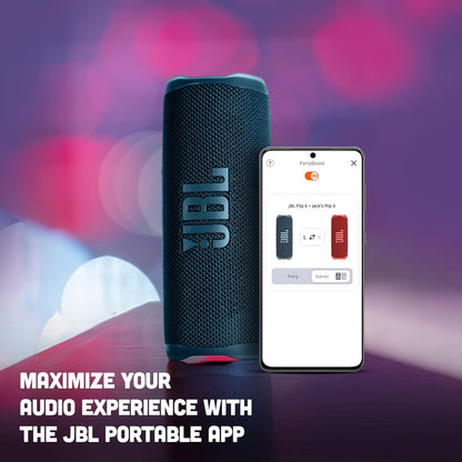 JBL Flip 6 Bluetooth Box in Blau – Wasserdichter, tragbarer Lautsprecher mit 2-Wege-Lautsprechersystem für kraftvollen Sound – Bis zu 12 Stunden kabellos Musik abspielen