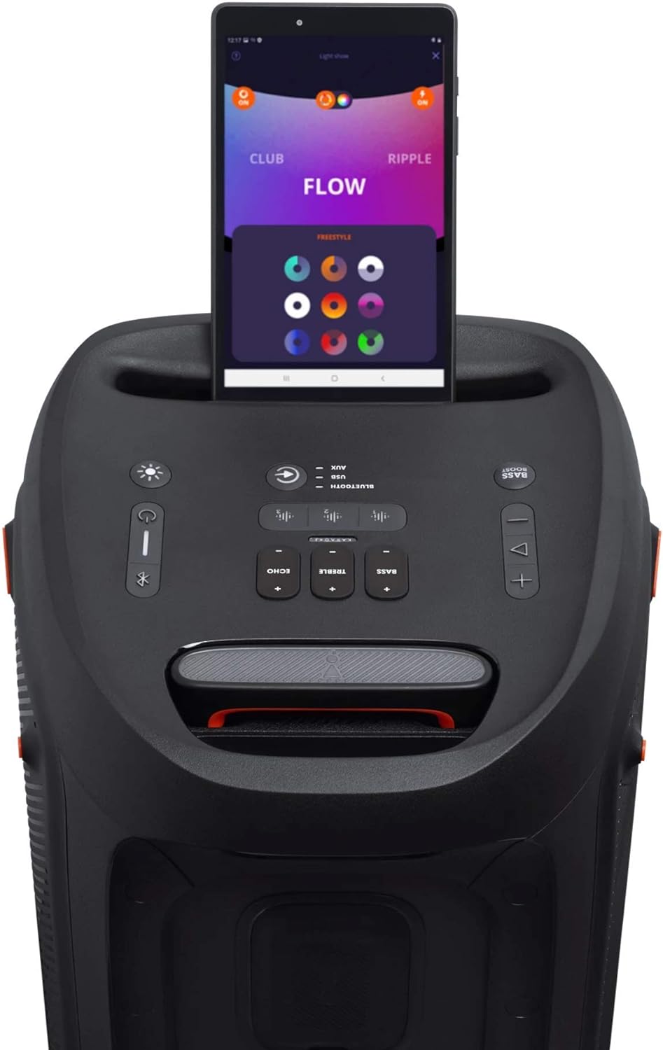 JBL PartyBox 310 in Schwarz – Trag- und rollbarer Bluetooth Party-Lautsprecher mit Lichteffekten – Spritzwassergeschützte, mobile Musikbox mit Akku