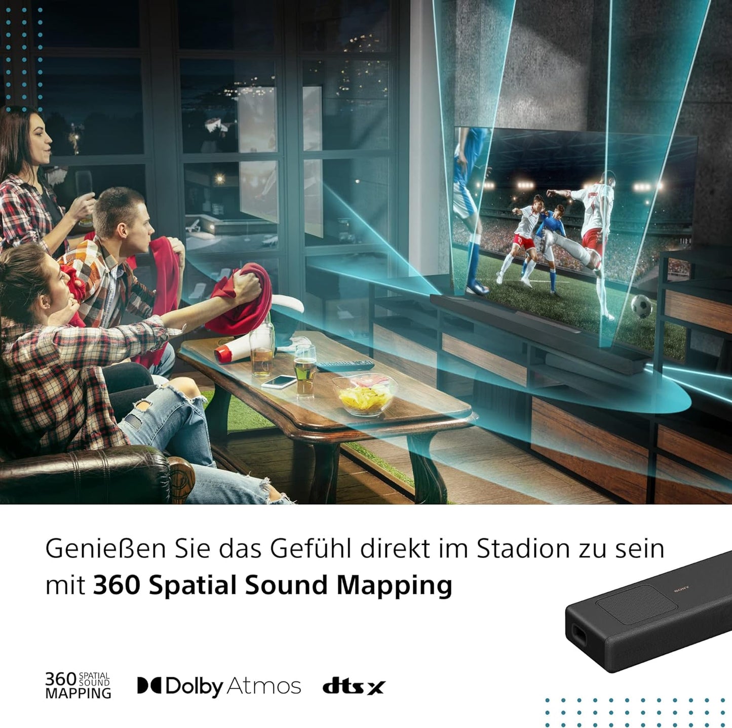 Sony HT-A5000 5.1.2-Kanal Surround Sound Dolby Atmos Premium-Soundbar mit integriertem Subwoofer (HDMI, Bluetooth, High-Res Audio, 500W Gesamtleistung), Schwarz