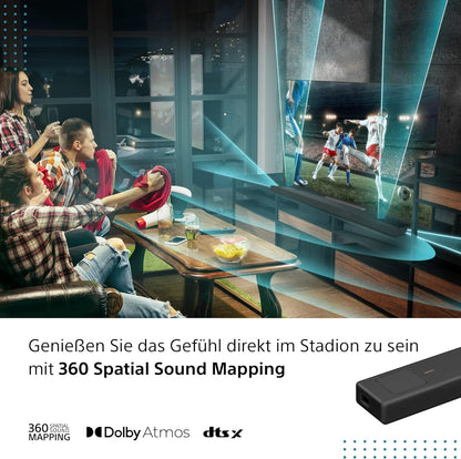 Sony HT-A5000 5.1.2-Kanal Surround Sound Dolby Atmos Premium-Soundbar mit integriertem Subwoofer (HDMI, Bluetooth, High-Res Audio, 500W Gesamtleistung), Schwarz