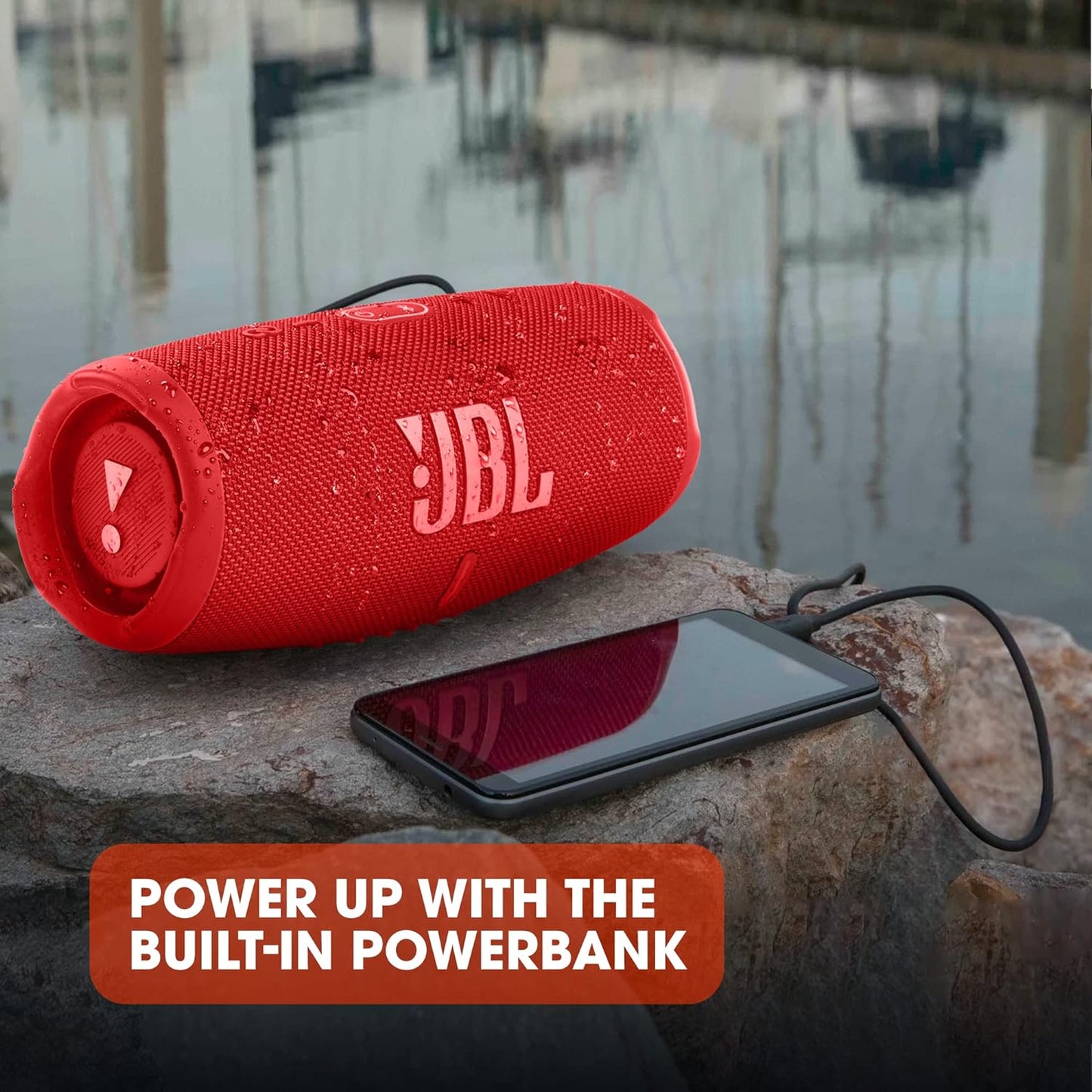 JBL Charge 5 Bluetooth-Lautsprecher in Schwarz – Wasserfeste, portable Boombox mit integrierter Powerbank – Eine Akku-Ladung für bis zu 20 Stunden kabellosen Musikgenuss