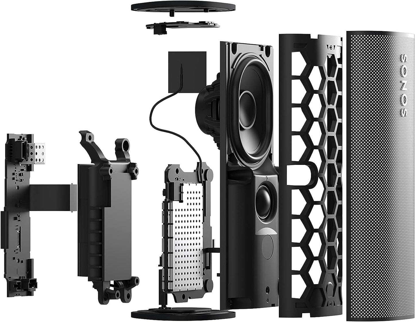 Sonos Roam + kabelloses Ladegerät, schwarz – Wasserdichter WLAN & Bluetooth Lautsprecher mit Alexa Sprachsteuerung, Google Assistant und AirPlay 2