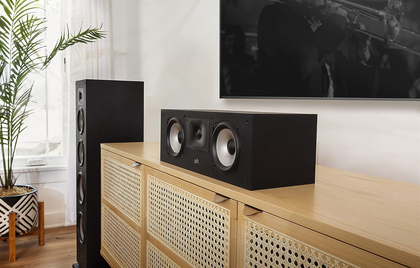 Polk Audio Monitor XT35 schlanker Center Lautsprecher, Hi-Res Zertifiziert, kompatibel mit Dolby Atmos und DTS:X (Stück), Schwarz