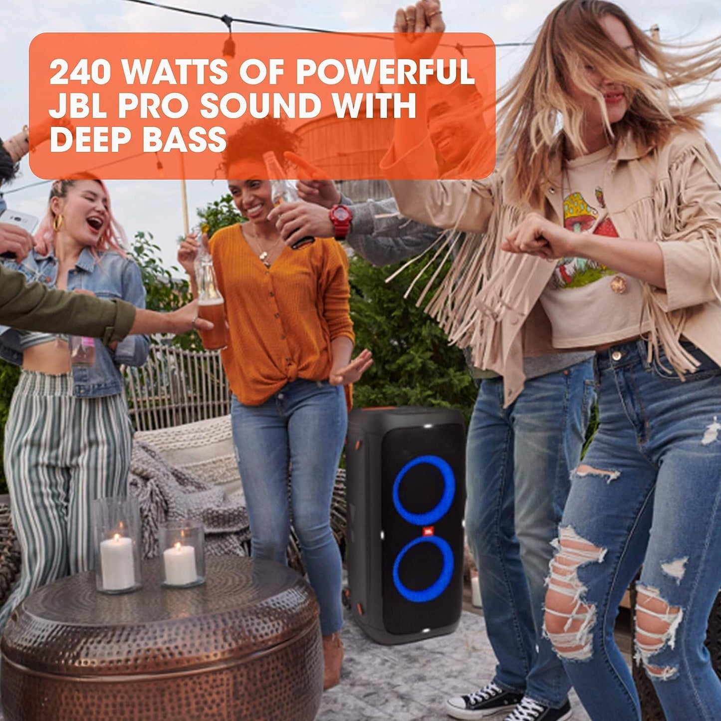 JBL PartyBox 310 in Schwarz – Trag- und rollbarer Bluetooth Party-Lautsprecher mit Lichteffekten – Spritzwassergeschützte, mobile Musikbox mit Akku