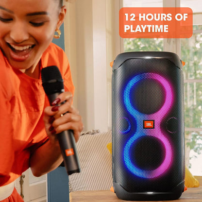 JBL PartyBox 110 in Schwarz – Trag- und rollbarer Bluetooth Party-Lautsprecher mit Lichteffekten – Spritzwassergeschützte, mobile Musikbox mit Akku