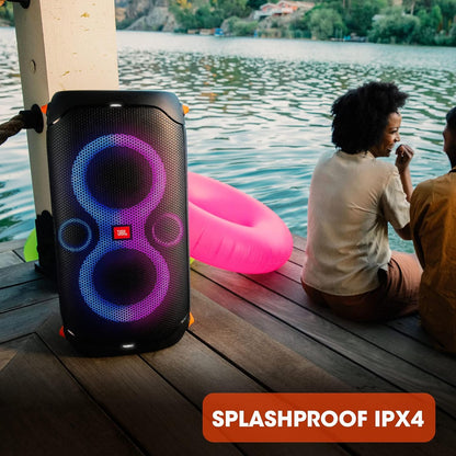 JBL PartyBox 110 in Schwarz – Trag- und rollbarer Bluetooth Party-Lautsprecher mit Lichteffekten – Spritzwassergeschützte, mobile Musikbox mit Akku